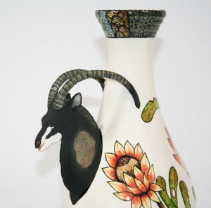 Medium Sable Antelope vase with protea