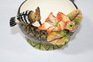 Small Decorative Bowl with Hoopoe & Flower