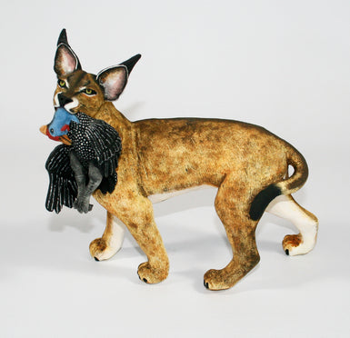 Caracal with Peacock Prey