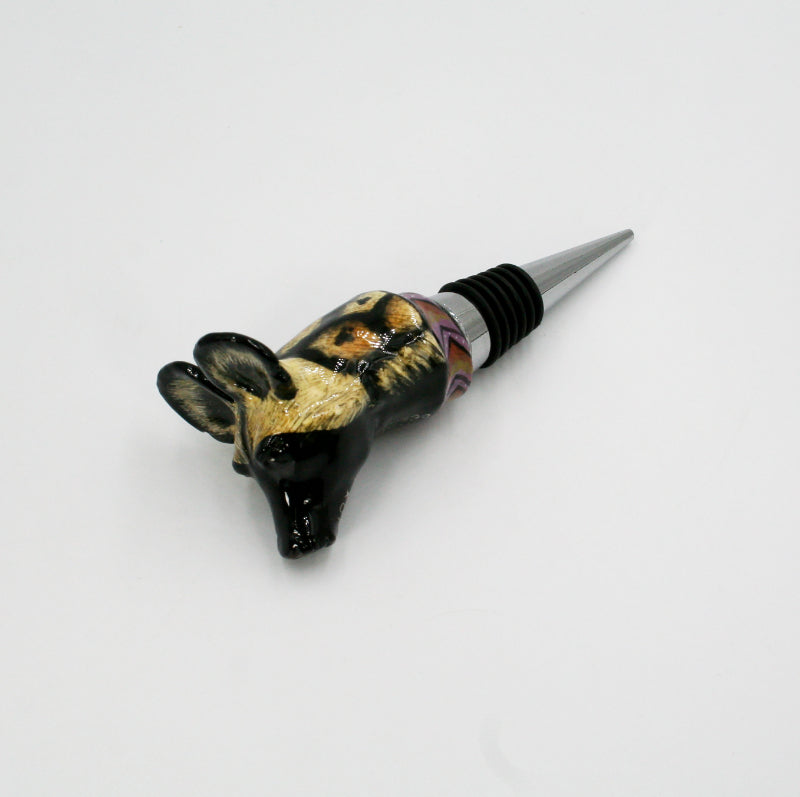 Wild dog with lilac arrow pattern wine bottle stopper