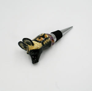 Wild dog with lilac arrow pattern wine bottle stopper