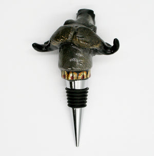 Buffalo with yellow striped half circles wine bottle stopper