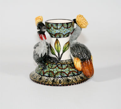 Grey crowned crane candle holder