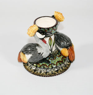 Grey crowned crane candle holder