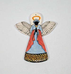 Angel tree hanger blue & red with leopard trim