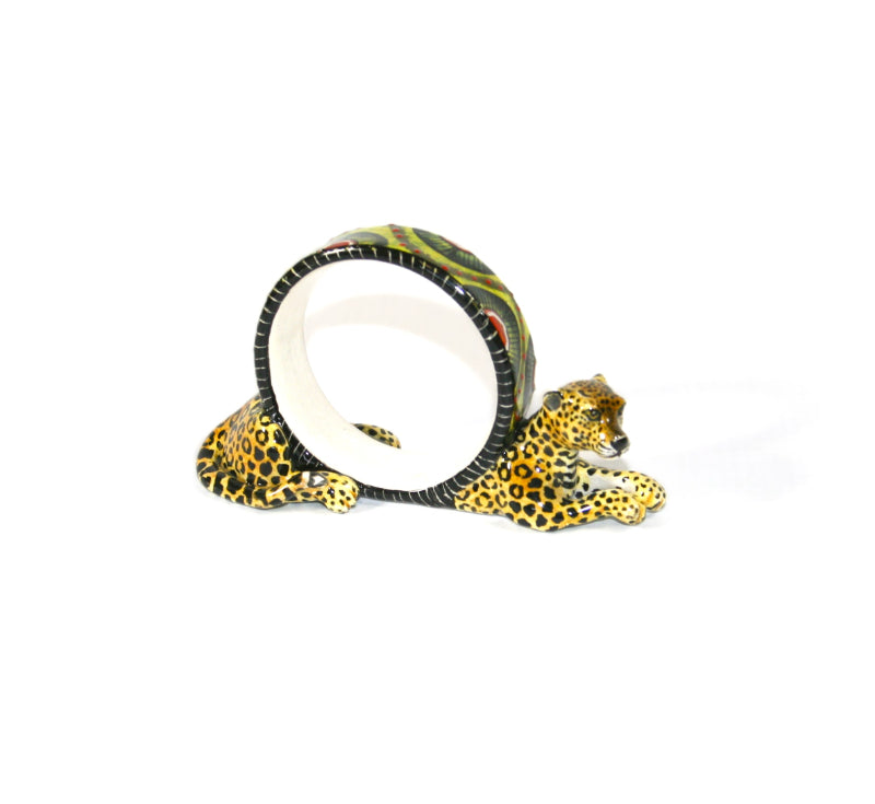 Leopard Napkin Ring Green & Red Semicircle Pattern