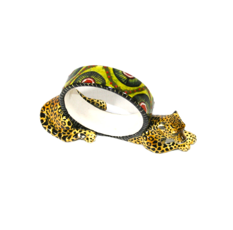 Leopard Napkin Ring Green & Red Semicircle Pattern