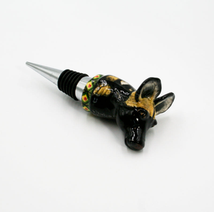 Wild dog with red, green & yellow diamond pattern wine bottle stopper
