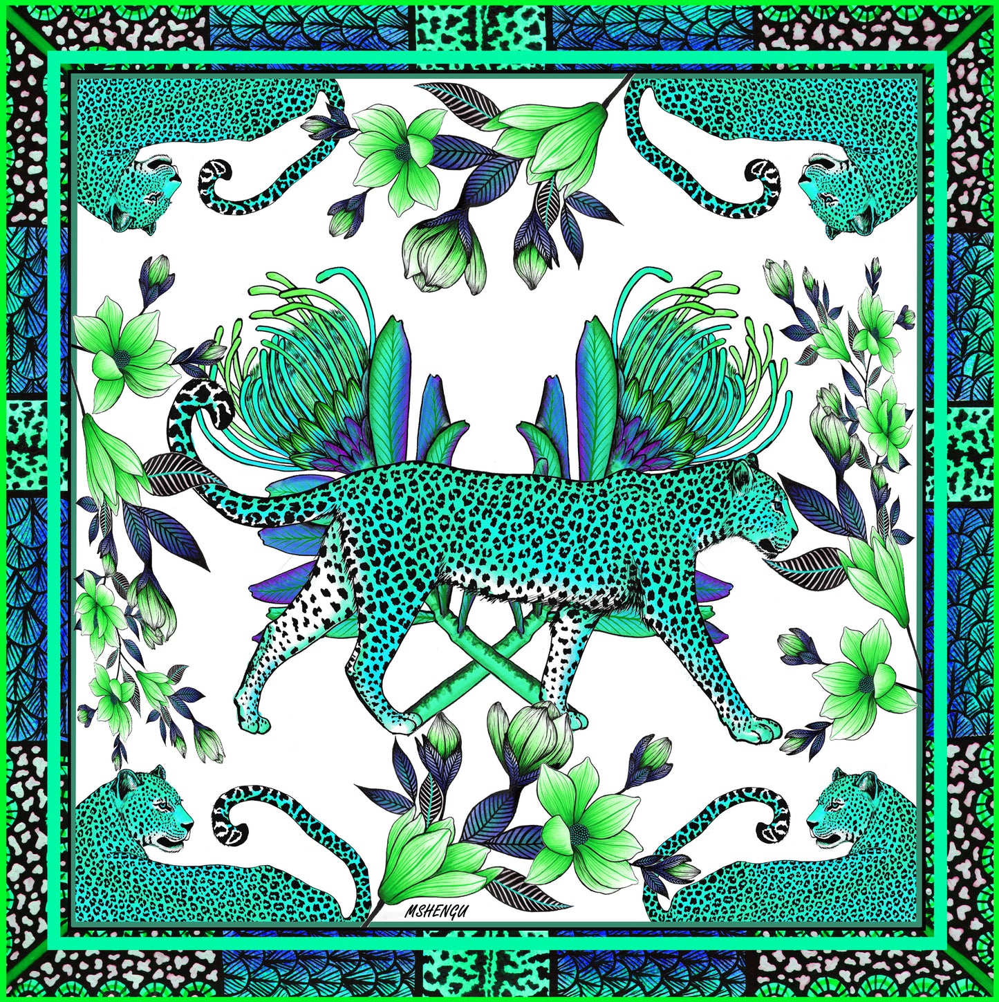 Blue Leopard Bloom Napkins (Set of 2)