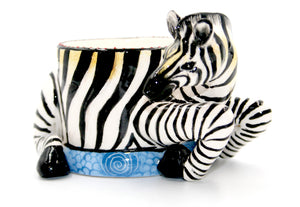 Sitting Zebra with blue base ring bowl