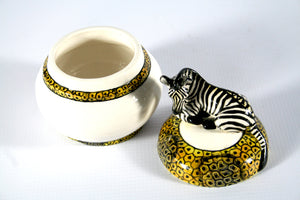 Zebra on domed lid jewellery box