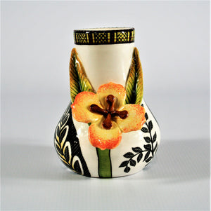 Black & Yellow line pattern, leaf painting, yellow & orange flower