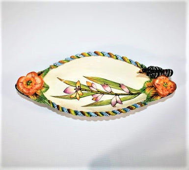 Black headed grosbeak medium bowl with blue braided rim