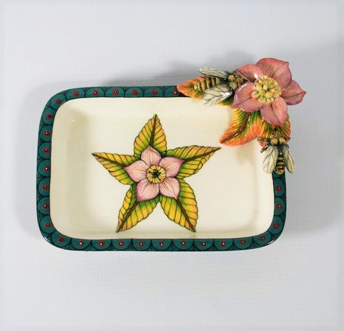 Small rectangular platter with flower & bees bowl