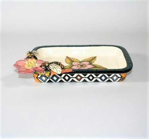 Small rectangular platter with flower & bees bowl