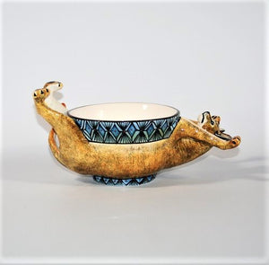 Upside down Caracal cat bowl