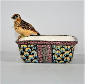 Extra small rectangular bowl with bird & flower