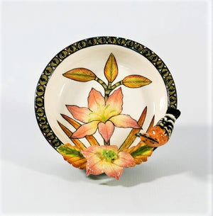 Medium Hoopoe & pink sculpted flower bowl