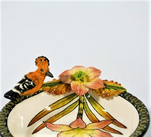 Medium Hoopoe & pink sculpted flower bowl