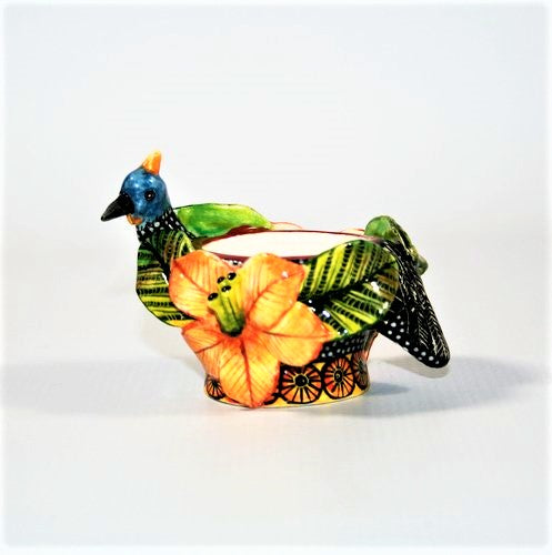 Guinea fowl with flower egg cup