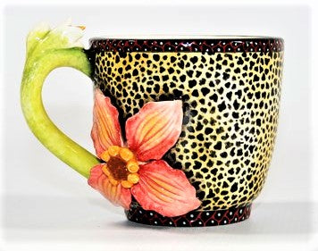 Tea pot  with pink flower and white bird & cup