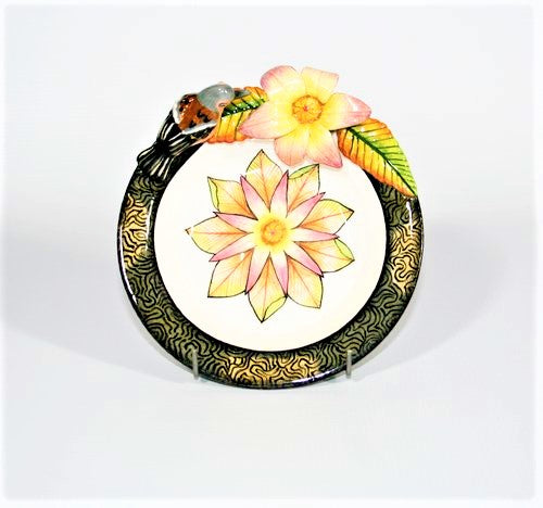Small decorative bowl with chaffinch & lilac flower