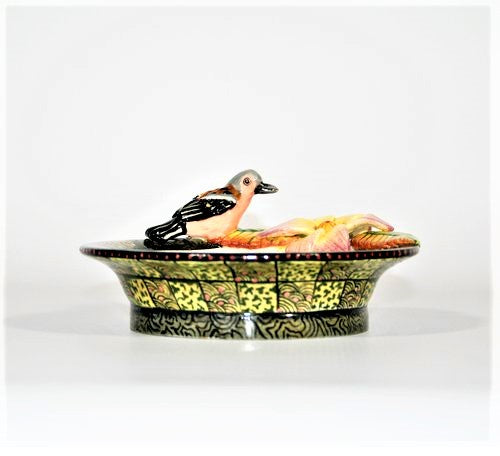 Small decorative bowl with chaffinch & lilac flower