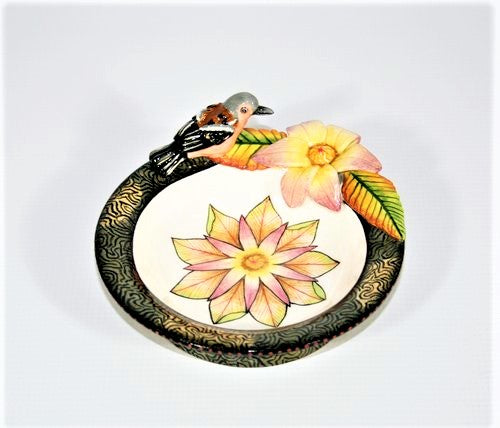 Small decorative bowl with chaffinch & lilac flower
