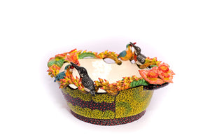 Decorative Bird and Flower Serving Bowl
