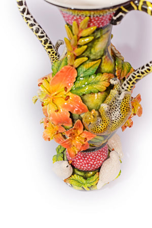 Salmon pink flowers and leopard pattern handles vase