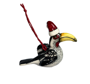 Yellow billed hornbill bird with hat tree hanger medium