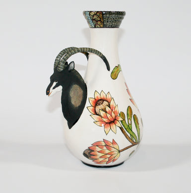 Medium Sable Antelope vase with protea