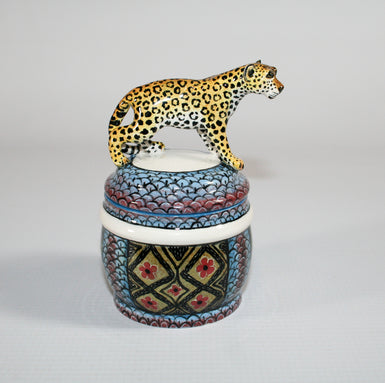 Standing leopard & blue pattern trinket Box