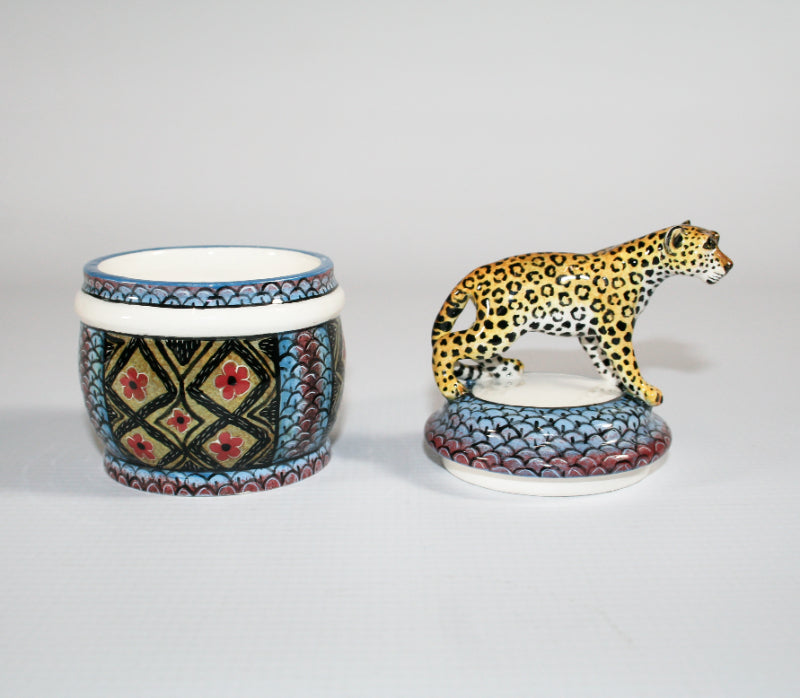 Standing leopard & blue pattern trinket Box