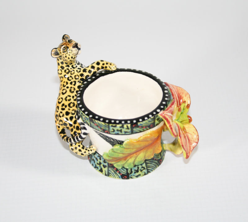 Leopard eggcup with red and yellow flower