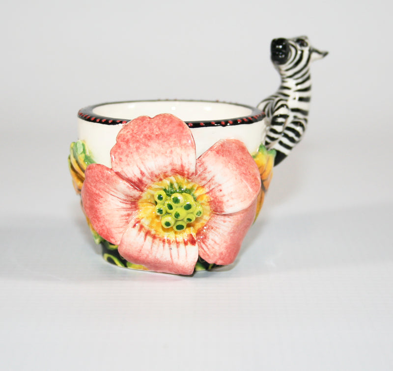 Zebra eggcup with pink flower