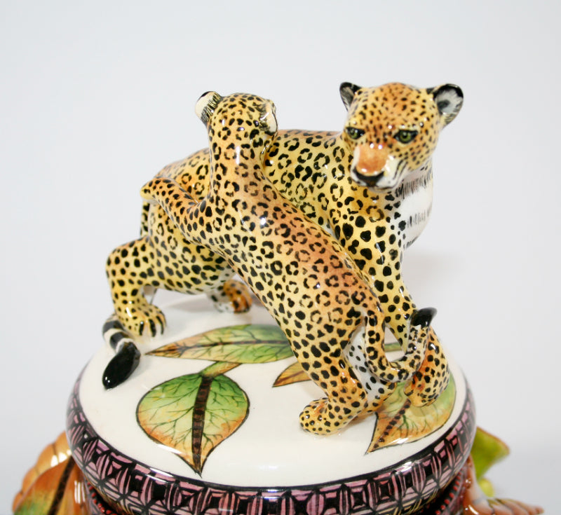 Leopard Mom and Baby Playing Tureen