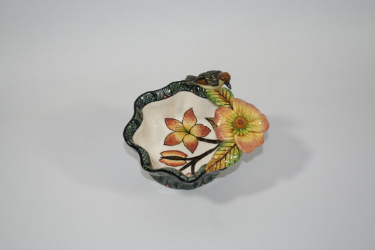 Small Decorative Bowl with Bird & Wavy Edge