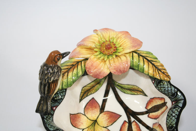 Small Decorative Bowl with Bird & Wavy Edge