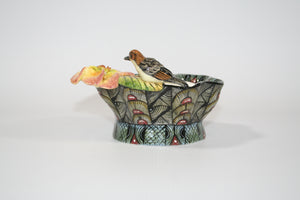 Small Decorative Bowl with Bird & Wavy Edge