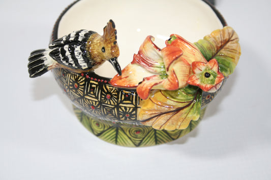 Small Decorative Bowl with Hoopoe & Flower