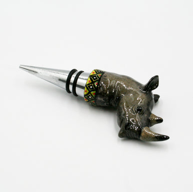 Rhino with black diamond pattern on green & yellow wine bottle stopper