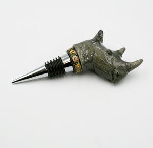 Rhino with black & yellow circles wine bottle stopper