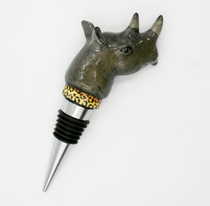 Rhino with leopard print base wine bottle stopper