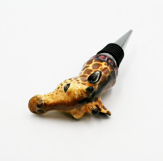 Giraffe purple base with wheel pattern wine bottle stopper