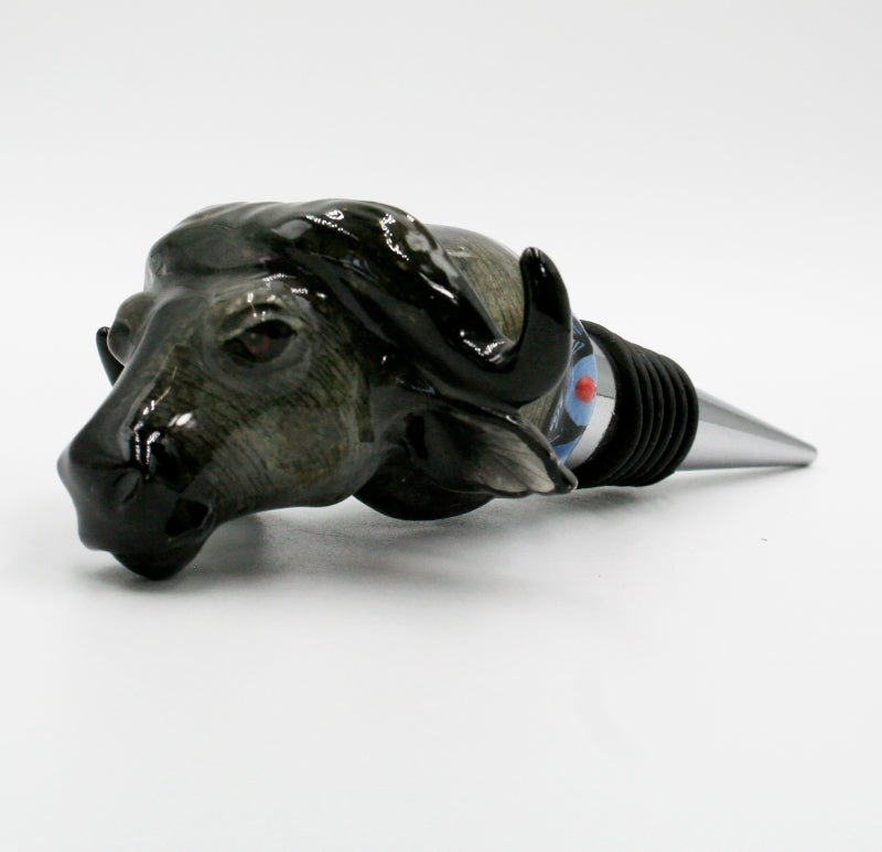 Buffalo with blue triangle & red dots wine bottle stopper