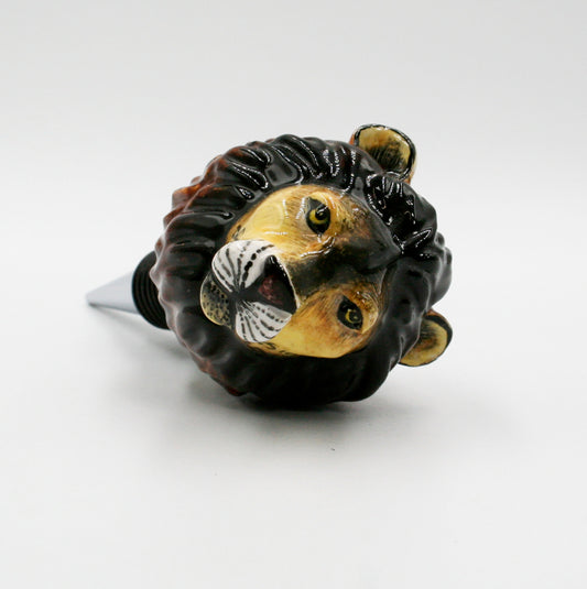 Lion with yellow & red horizontal diamond pattern base wine bottle stopper