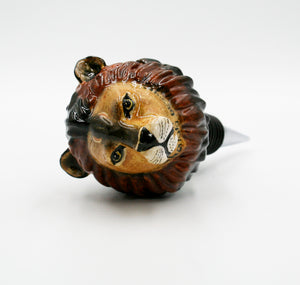 Lion with green & yellow semi circle base wine bottle stopper