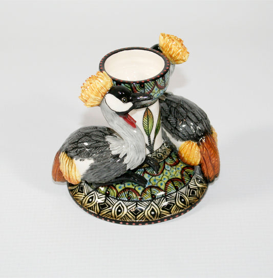 Grey crowned crane candle holder