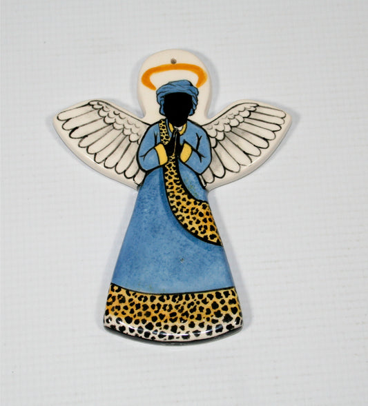 Angel tree hanger blue with leopard trim